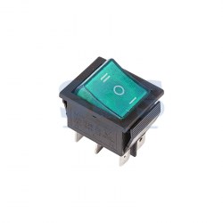 Микро выключатель зеленый с подсветкой с нейтралью 15А/220/6к/ON-OFF-ON 
