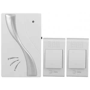 Звонок Эра беспроводной  ЭРА TWIN-B бело-серебристый 80м 2кнопки 32мелодии 