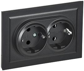 Розетка 2-местная BRITE с заземлением без шторок 16А в сборе черный IEK
