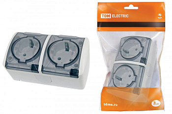 Розетка 2-я с/з наружная с прозрачной крышкой16А IP54/Селигер