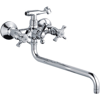 Смеситель ванна с длинным изливом Ledem  L2611-2 с шаровым переключ. 