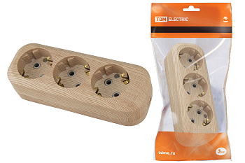 Колодка 3-я с заземлением "Эко" сосна/TDM