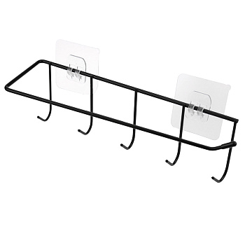 Вешалка-планка металл на липучке "Лофт" 5 крючков, 28х8,5х7,5см, черная***