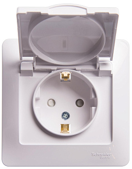 Розетка c заземлением со шторками с крышкой в сборе GLOSSA белая GSL000146