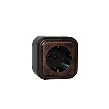 Розетка 1-я с заземлением наружная черная медь