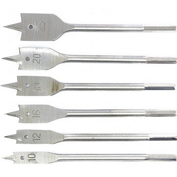 Набор перовых сверел по дереву 10,12,16,18,20,25*150мм/6шт/W029