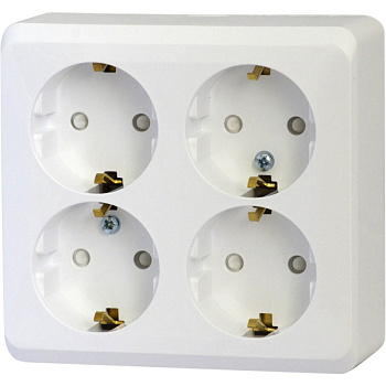 Розетка наружная 4-ая c/з со шторками белая/Этюд/PA16-208B