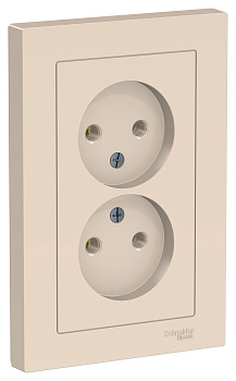 Розетка двойная б/з в сборе бежевая 16А AtlasDesign