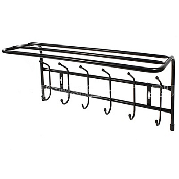 Вешалка настенная для одежды с полкой 6 крючков черная/медь