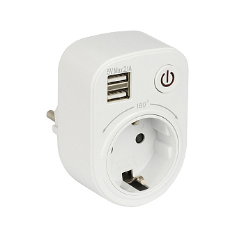 Переходник 1 гнездо с заземлением+USB разъем 2,1А с выключателем/EKF 