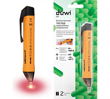 Тестер-индикатор напряжения в сети переменного тока, бесконтактный, до 1000В, 26008 0, duwi