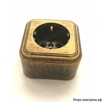 Розетка 1-я с заземлением наружная черная бронза