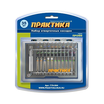 Набор бит ПРАКТИКА 35шт,25 и 50мм, PH,PZ,SL,Hex,Torx,Tri-Wing+держатель 60мм