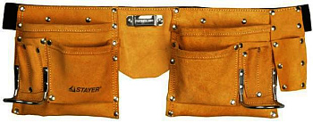 Пояс кожаный STAYER ″MASTER″ 10 карманов строительный/38510***