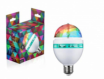 Лампа LED 3Вт E27 220В проектор RGB DISCO / REV