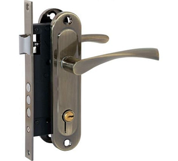 Замок врезной VETTORE 1523 АВ (Бронза) m60 в комплекте с ручкой и циллиндром