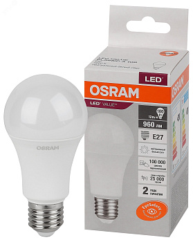 Лампа светодиодная А60 12W Е27/4000К/холодный свет/ OSRAM