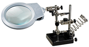 Держатель «Третья рука» с лупой х2.5 подставкой под паяльник и LED подсветкой REXANT/12-0253