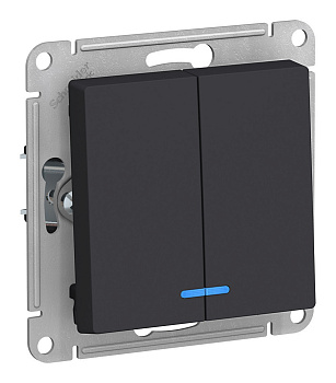Механизм выключателя  двухклавишный с подсветкой  карбон сх.1 10А AtlasDesign
