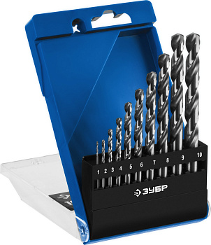 Набор сверел по металлу ЗУБР 10шт (0,5-2,2мм), Р6М5 / 29625-Н10-P