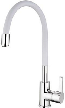 Смеситель  LEDEME для  кухни гибкий шланг, белый, латунь, керамический картридж d=35  /4898-3