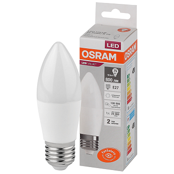 Лампа светодиодная свеча  10W Е27/3000К/800Лм/теплый свет/OSRAM