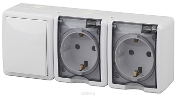 Блок наружный две розетки с/з выключатель1кл белый 16А/IP54/Эра***