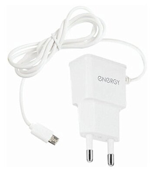 Сетевое зарядное устройство Energy ET-13 с кабелем micro-USB, 1А, цвет - белый