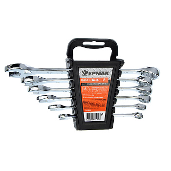 ЕРМАК Набор ключей рожково-накидных, 6 предм. 8-17мм, полированные CRV, пластик холдер/736-096