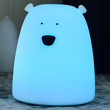 Ночник силиконовый  МИШКА LED голубой 3*ААА ***