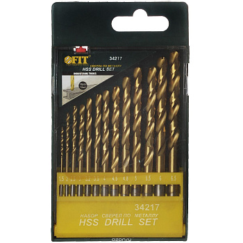 Набор сверел по металлу FIT HSS титановое покрытие (1,5-6,5) 13шт/34217