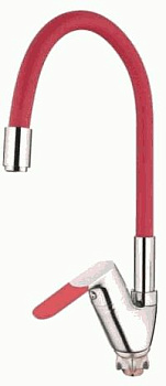 Смеситель LEDEME для  кухни гибкий шланг красный, боковой, латунь, керамический картридж 35 /L4153-1