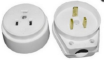 Разъем РВШ белый латунь наружный 3-х штыревой 32А/40А/220V