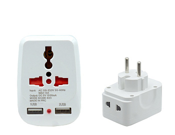 Адаптер конвертер для вилок с 2-USB туристический/13А