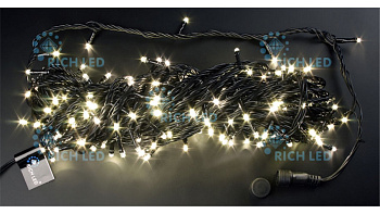 Гирлянда  300LED/желто-белый/  19мертов/ черный шнур 