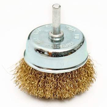 Щетка чашечная для дрели, витая стальная латунированная проволока 0,3мм, 63мм/35117-063