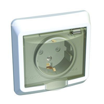 Розетка 1-ая с/з с крышкой скрытой установки белая/IP44/Этюд/PC16-044B