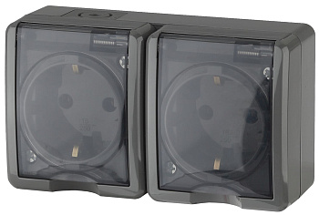 Розетка 2-я с/з наружная с крышкой IP54 16А Эра Эксперт серый 