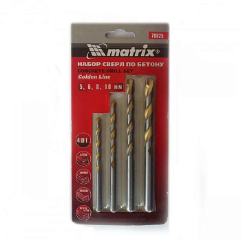 Набор сверел по бетону Matrix 5-6-8-10 мм/70825