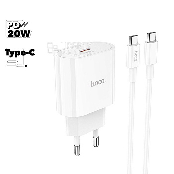 Сетевое зарядное устройство HOCO с Кабелем Type-c - Type-c, 3.0A, 35W, белый