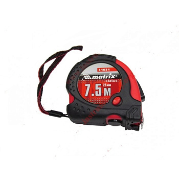 Рулетка MATRIX 7,5 м х 25 мм, обрезиненный корпус, зацеп с магнитом./31031