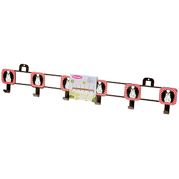 Вешалка-планка металлическая, окрашенная, 6 крючков, 51х9см, коричневый, вставка - декор микс***