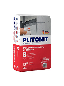 Клей усиленный плиточный Plitonit В, для наружних и внутренних работ, 25 кг