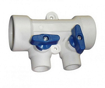 Коллектор с кранами 25 х 20 х 2 выхода красные+  синие  ручки