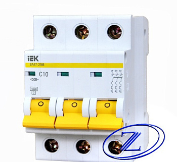 Автомат 3 полюсный 10А ИЭК/ВА47-29