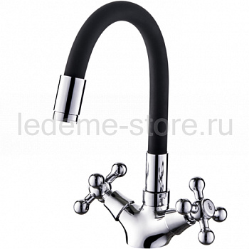 Смеситель LEDEME для  кухни гибкий шланг, черный, цинк, керамическая кран-букса  /L1319-2