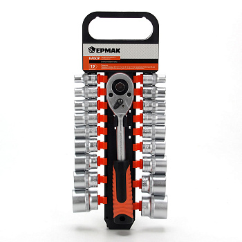 ЕРМАК Набор профессионального инструмента, 19 предметов, 1/2" (головки и трещотка)/736-162