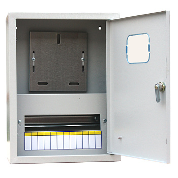 ЩРУ-1Н-12Р с опломбировкой 1фазный счетчик+12автоматов наружный с замком и окном/400*300*155 IP54***