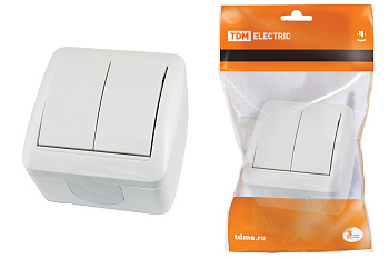 Выключатель 2-клавишный наружный белый 10А IP44/Селигер