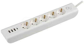 Удлинитель 5х2м с заземл. 16А 250В MODERN У05В с выкл. USBх4 (type-Aх3шт + type-Cх1шт) ПВС 3х1 бел. 